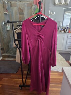 Banana Republic Fuchsia Satin V-Neck Dress